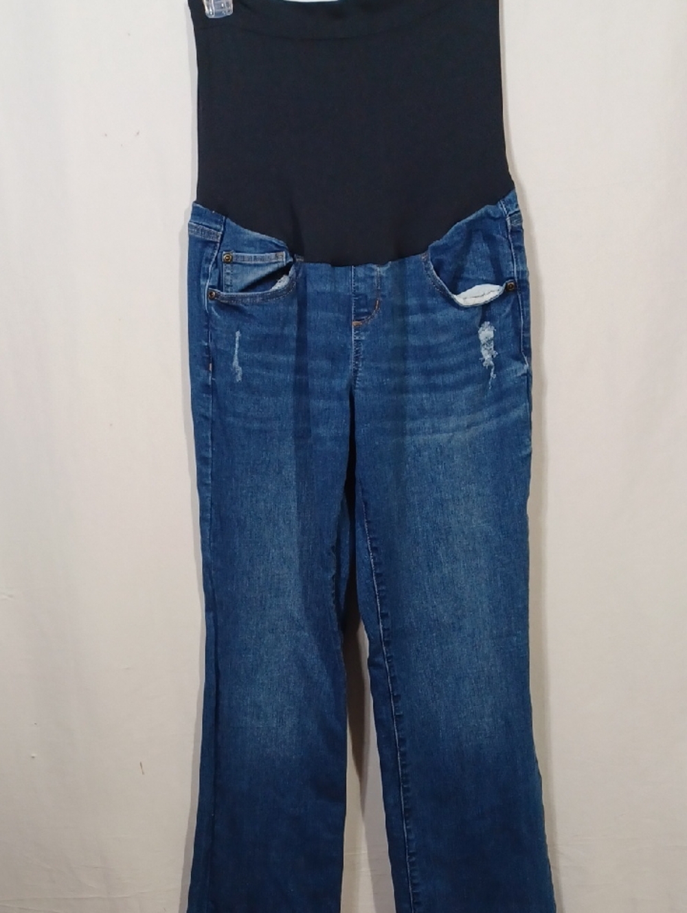 Maternity Wide-Leg Jeans with Black Stretch Panel - Blue Denim